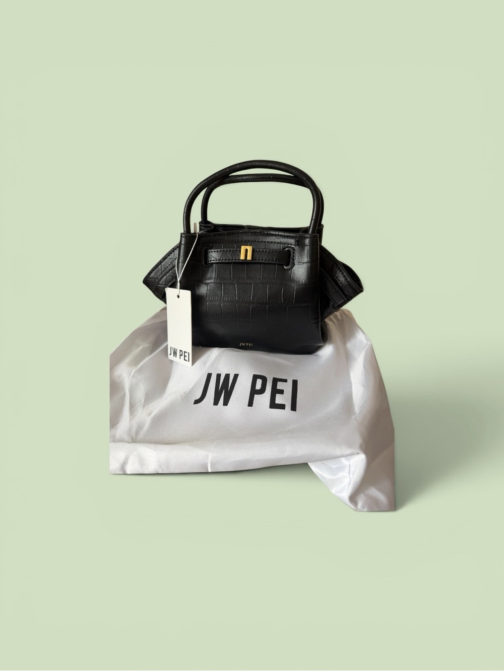 JW PEI Hana Mini Tote Bag Black Croc-Texture